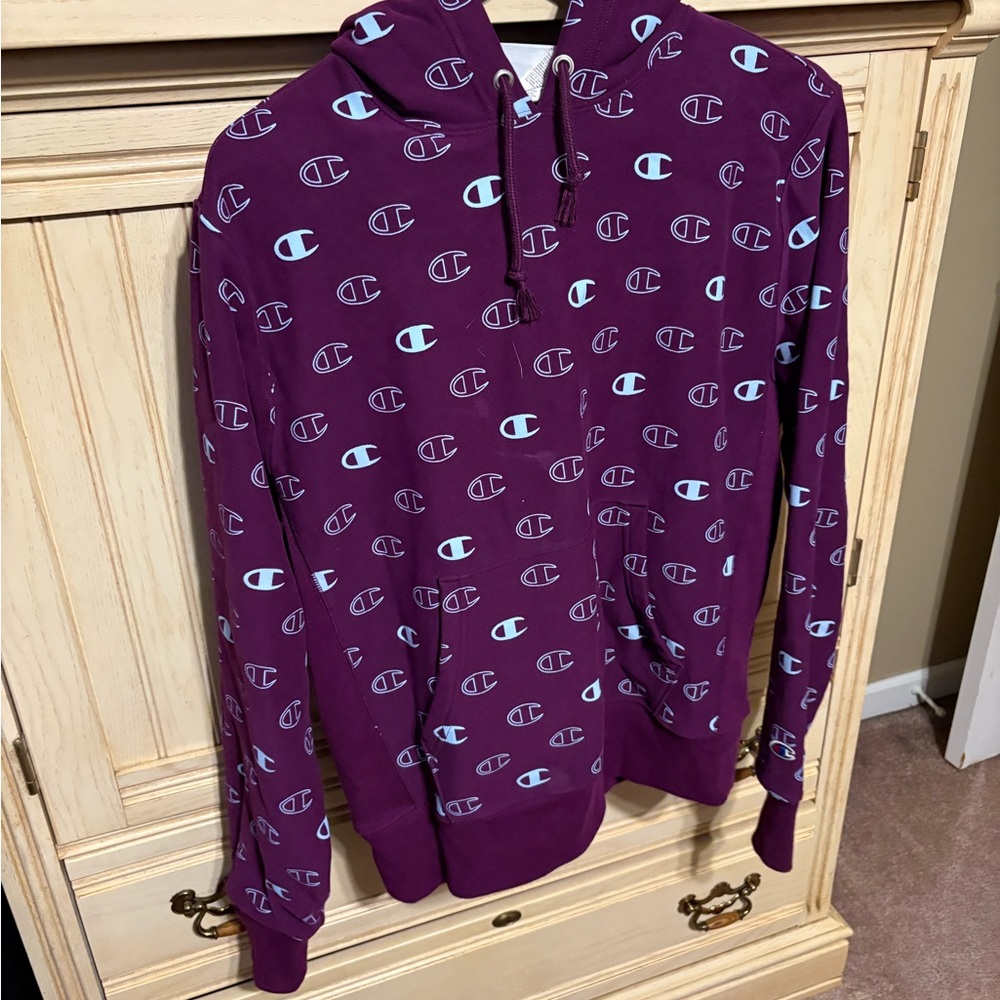 Champion Men's Maroon Logo Zip-Up Sweater